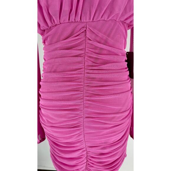 Love X Design Womens Super Pink Ruched Bodycon Dress Long Sleeve Size Medium NWT - Picture 5 of 11